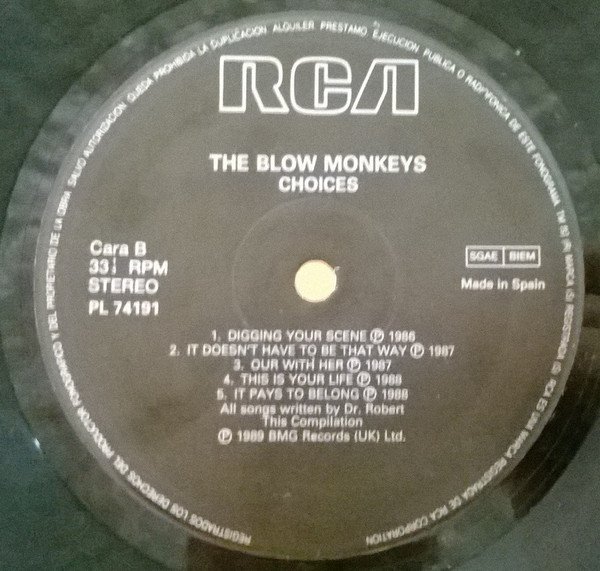 The Blow Monkeys Choices The Singles Collection Lp Historia Nuestra