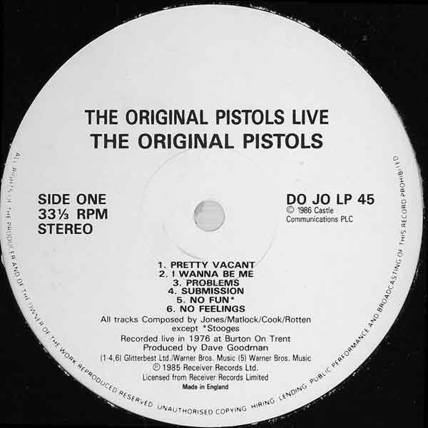 Sex Pistols The Original Pistols Live LP, Vinilos, Historia Nuestra