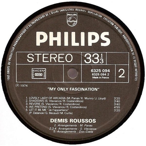 Demis Roussos My Only Fascination LP, Vinilos, Historia Nuestra