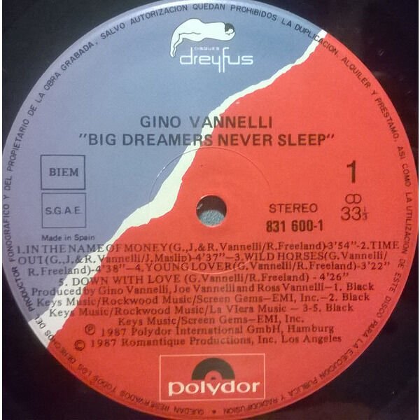 Gino Vannelli Big Dreamers Never Sleep LP, Vinilos, Historia Nuestra