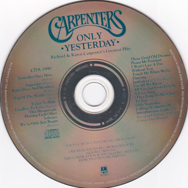 Carpenters, Only Yesterday Greatest Hits-CD, CDs, Historia Nuestra