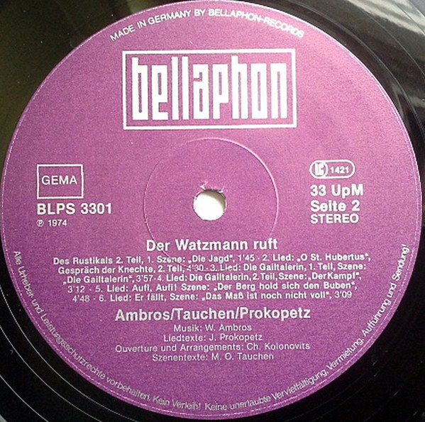 Ambros · Tauchen · Prokopetz, Der Watzmann Ruft-LP, Vinilos, Historia Nuestra