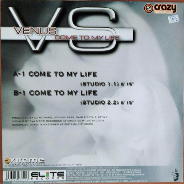 Venus , Come To My Life-12 inch, Vinilos, Historia Nuestra