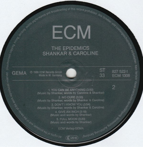 The Epidemics : Shankar / Caroline The Epidemics-LP, Vinilos, Historia Nuestra