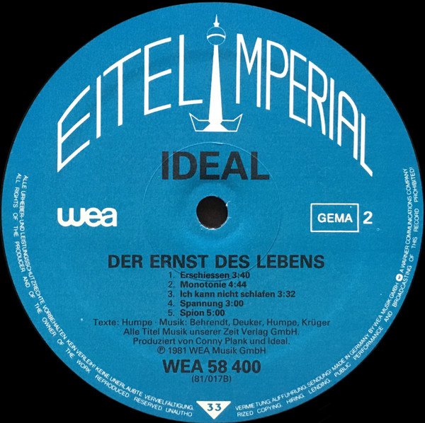 Ideal Der Ernst Des Lebens-LP, Vinilos, Historia Nuestra