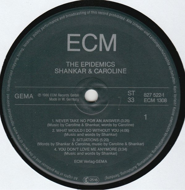 The Epidemics : Shankar / Caroline The Epidemics-LP, Vinilos, Historia Nuestra