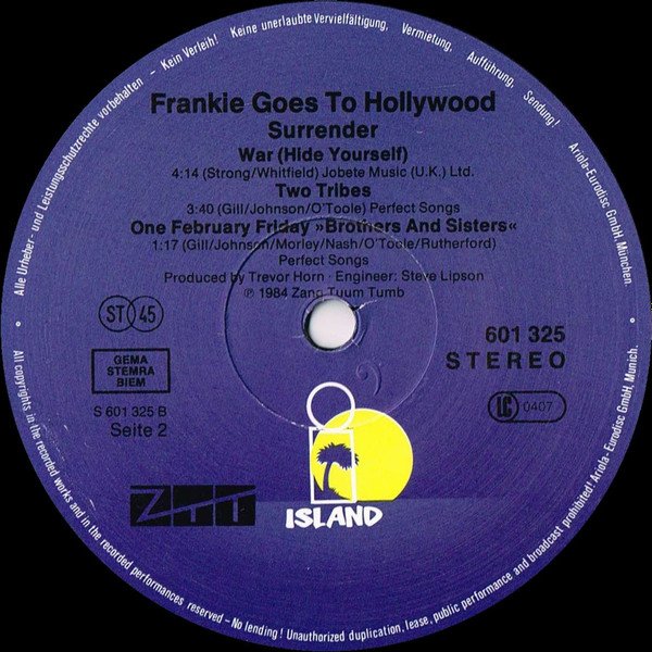 Frankie Goes To Hollywood, Two Tribes-12 inch - Historia Nuestra