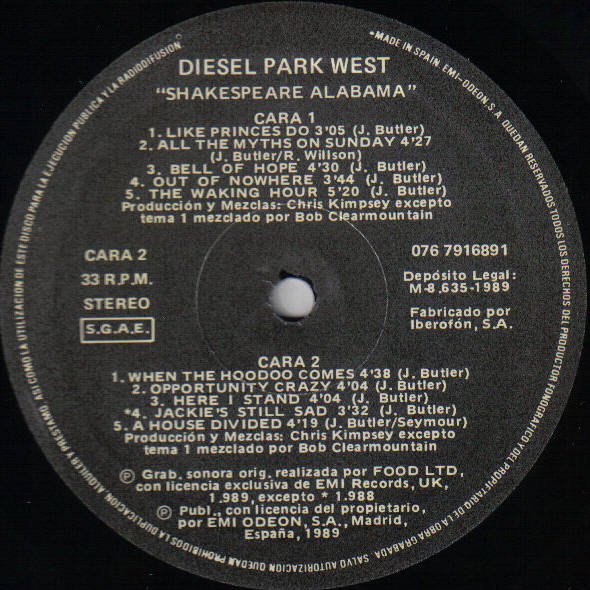 Diesel Park West, Shakespeare Alabama-LP, Vinilos, Historia Nuestra