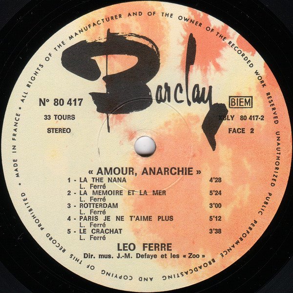 Leo Ferre, Amour Anarchie - Ferré 70-LP, Vinilos, Historia Nuestra