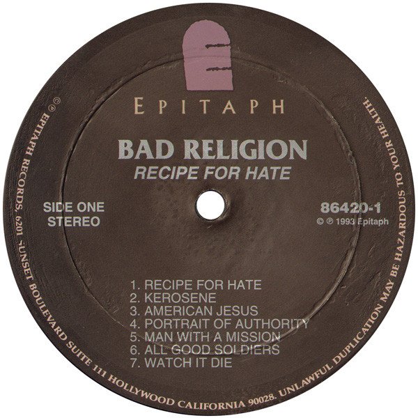 Bad Religion, Recipe For Hate-LP, Vinilos, Historia Nuestra