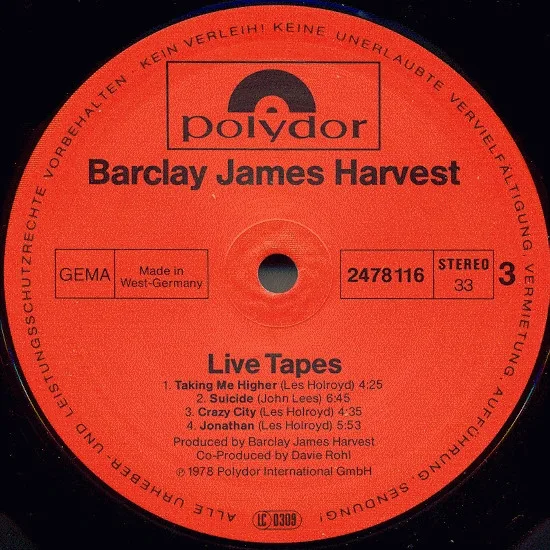 Barclay James Harvest, Live Tapes-LP, Vinilos, Historia Nuestra