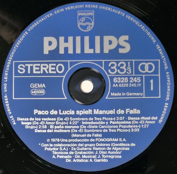 Paco De Lucía, Spielt Manuel De Falla-LP, Vinilos, Historia Nuestra