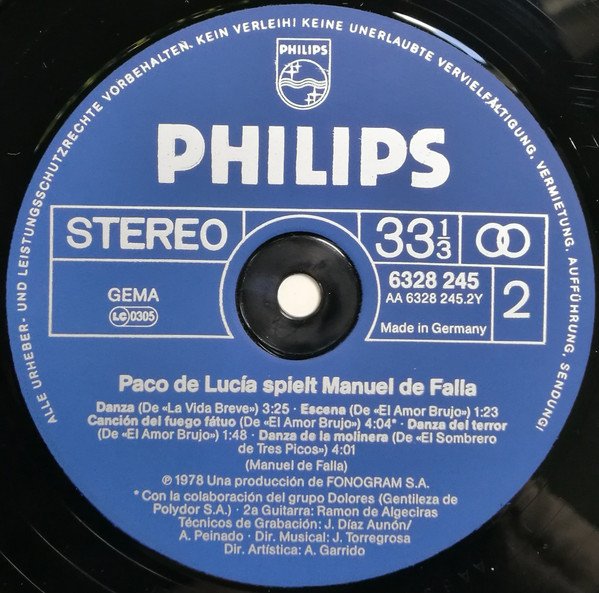 Paco De Lucía, Spielt Manuel De Falla-LP, Vinilos, Historia Nuestra