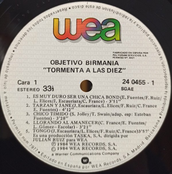 Objetivo Birmania, Tormenta A Las Diez-LP, Vinilos, Historia Nuestra