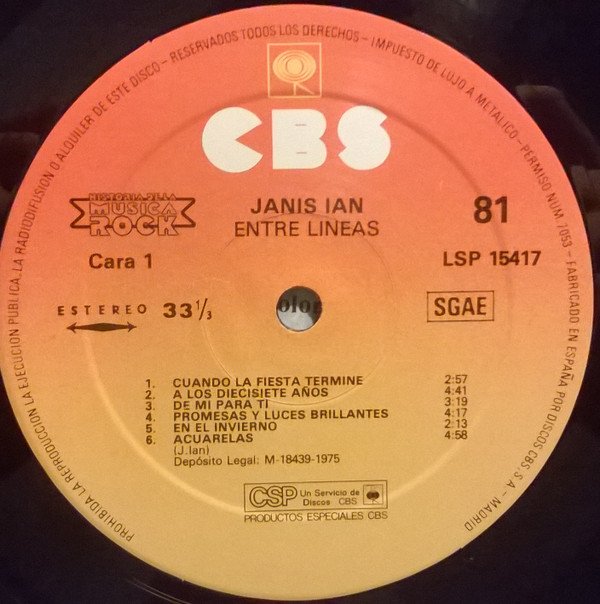 Janis Ian Entre Lineas-LP, Vinilos, Historia Nuestra