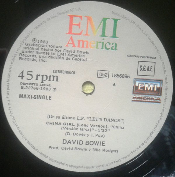 David Bowie, China Girl-12 inch, Vinilos, Historia Nuestra