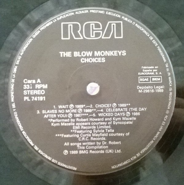 The Blow Monkeys, Choices - The Singles Collection-LP, Vinilos, Historia Nuestra