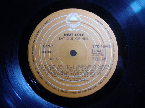 Meat Loaf Bat Out Of Hell LP, Vinilos, Historia Nuestra