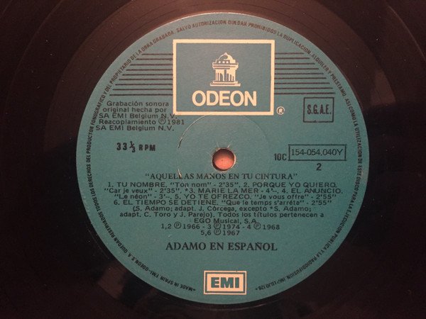 Adamo, En Español "Aquellas Manos En Tu Cintura"-LP, Vinilos, Historia Nuestra