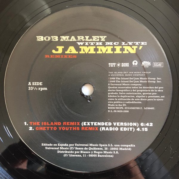 Bob Marley With MC Lyte, Jammin' (Remixes)-12 inch, Vinilos, Historia Nuestra