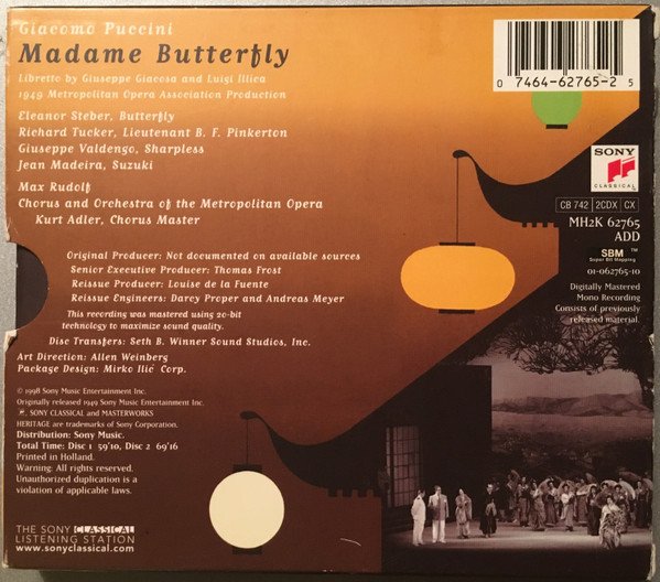 Eleanor Steber, Richard Tucker, Giuseppe Valdengo, Jean Madeira, Max Rudolf Conductor, Kurt Herbert Adler Chorus Master, Chorus* And Orchestra Of The Metropolitan Opera*, Giacomo Puccini Madame Butterfly-CD, CDs, Historia Nuestra