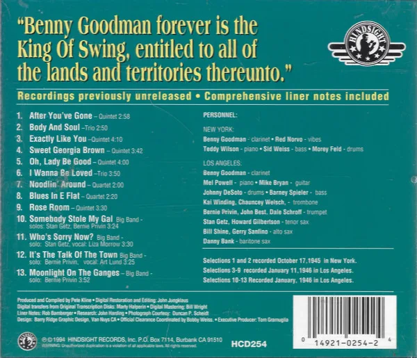 Benny Goodman, Swing Sessions-CD, CDs, Historia Nuestra