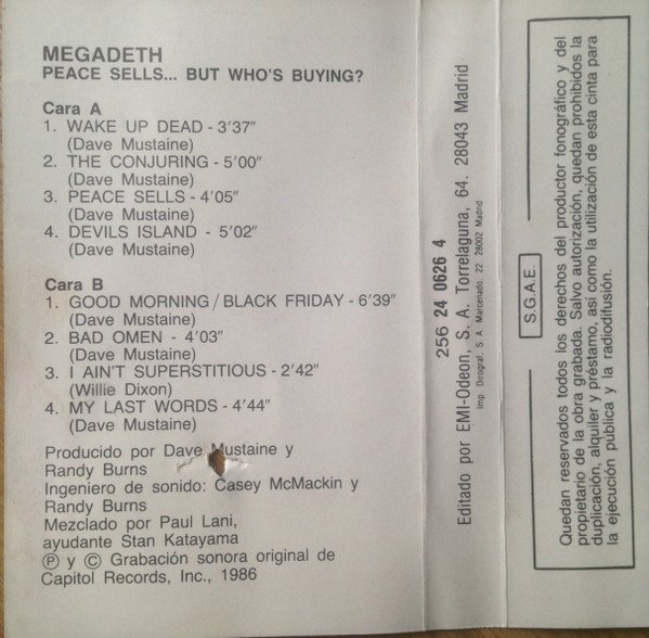 Megadeth, Peace Sells But Who's Buying?-Tape, Cintas y casetes, Historia Nuestra