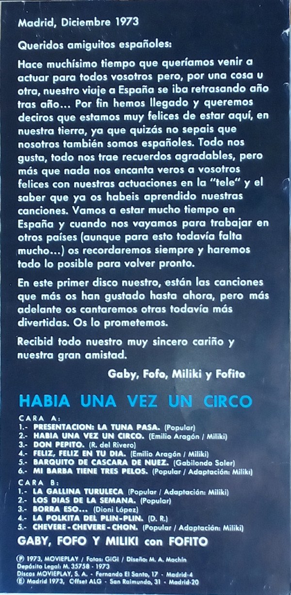 Gaby, FofoY Miliki Con Fofito Había Una Vez Un Circo-LP, Vinilos, Historia Nuestra