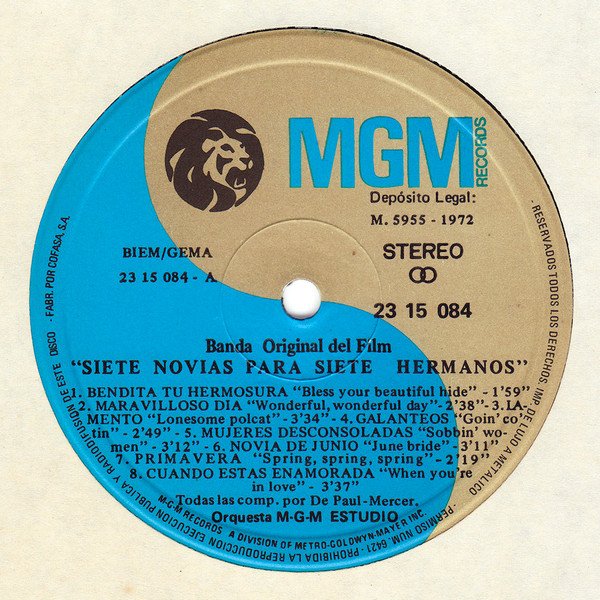 MGM Studio , Siete Novias Para Siete Hermanos -LP, Vinilos, Historia Nuestra