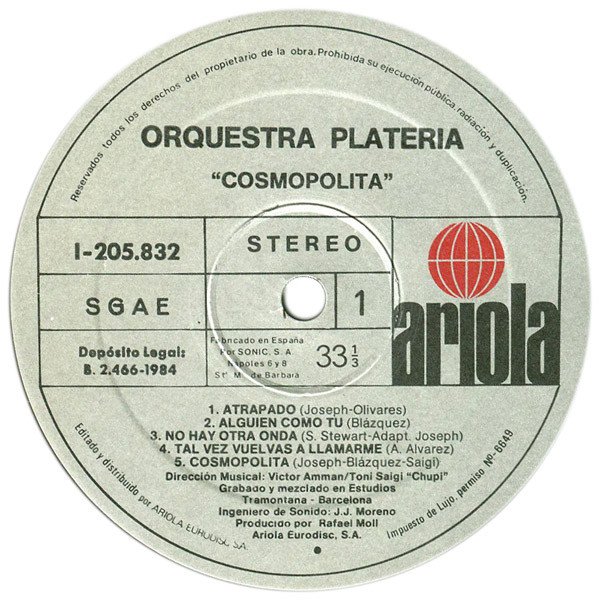 Orquestra Plateria, Cosmopolita-LP, Vinilos, Historia Nuestra