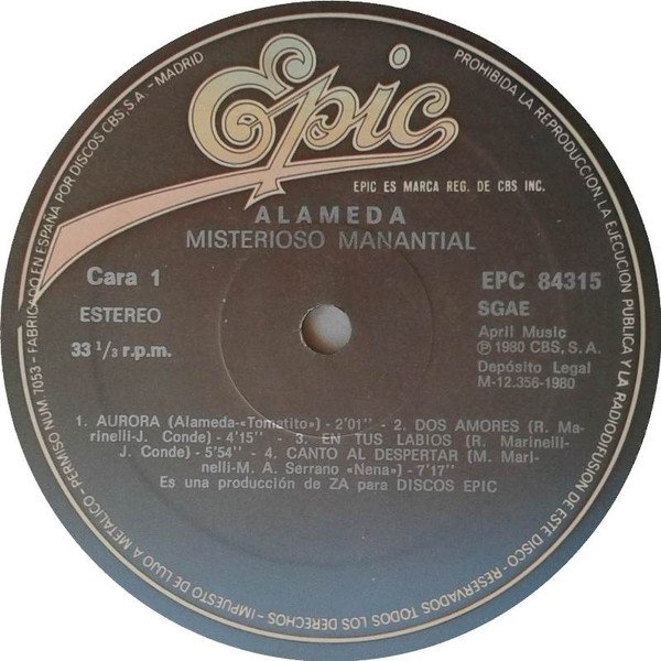 Alameda, Misterioso Manantial-LP, Vinilos, Historia Nuestra