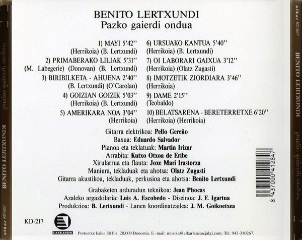 Benito Lertxundi, Pazko Gaierdi Ondua-CD, CDs, Historia Nuestra