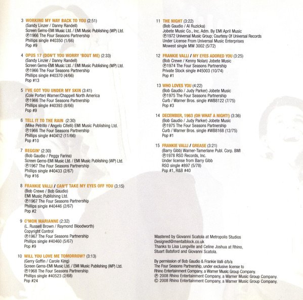Frankie Valli The Four Seasons, Jersey's Best-CD, CDs, Historia Nuestra