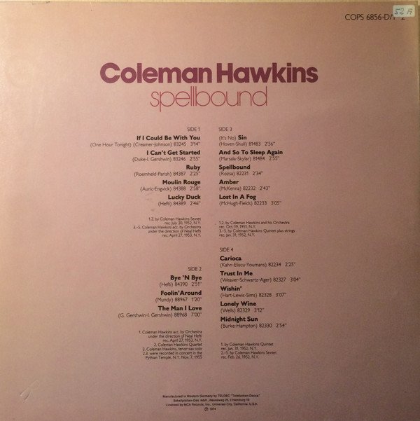 Coleman Hawkins, Spellbound-LP, Vinilos, Historia Nuestra