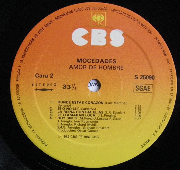 Mocedades, Amor De Hombre-LP, Vinilos, Historia Nuestra