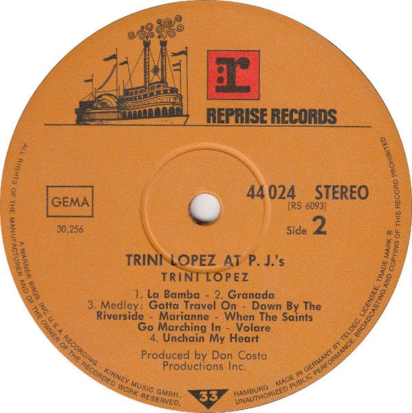 Trini Lopez Trini Lopez At PJ's-LP, Vinilos, Historia Nuestra