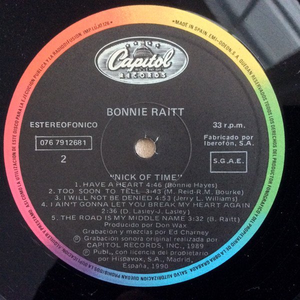 Bonnie Raitt, Nick Of Time-LP, Vinilos, Historia Nuestra