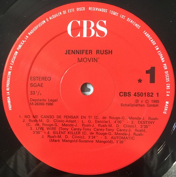 Jennifer Rush Movin'-LP, Vinilos, Historia Nuestra