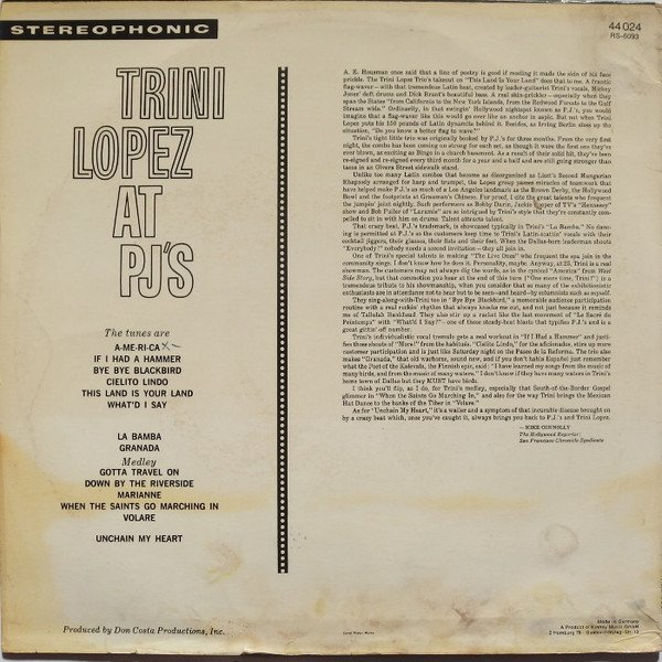 Trini Lopez Trini Lopez At PJ's-LP, Vinilos, Historia Nuestra