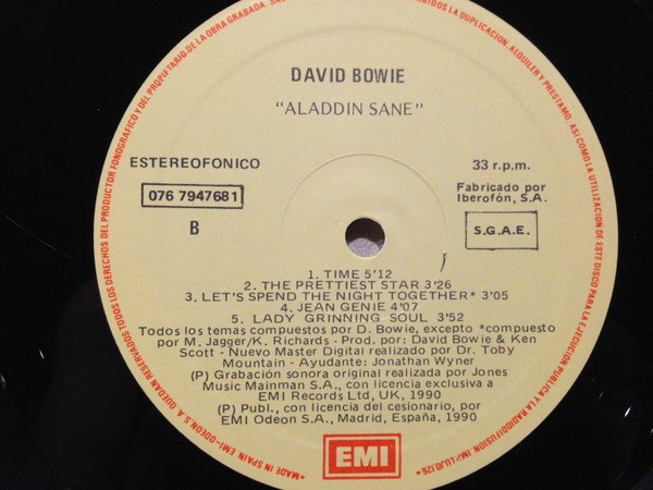 David Bowie, Aladdin Sane-LP, Vinilos, Historia Nuestra