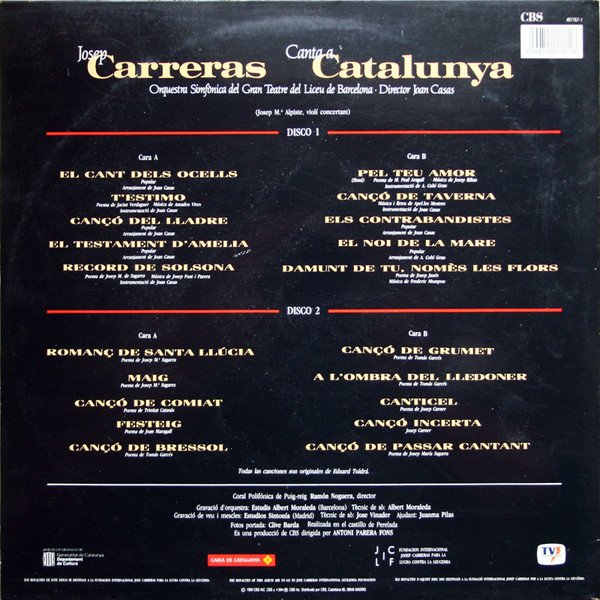 Josep Carreras*, Orquestra Simfònica Del Gran Teatre Del Liceu De Barcelona* Director Joan Casas Josep Carreras Canta A Catalunya-2xLP, Vinilos, Historia Nuestra