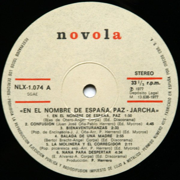 Jarcha En El Nombre De España, Paz-LP, Vinilos, Historia Nuestra