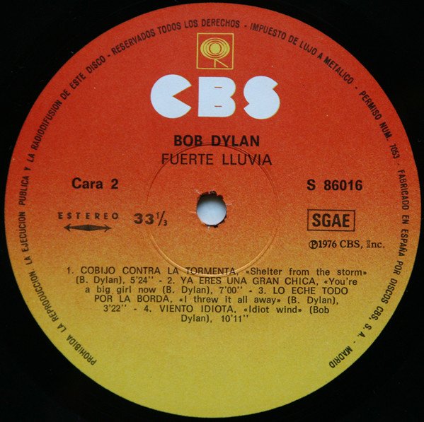 Bob Dylan, Hard Rain-LP, Vinilos, Historia Nuestra