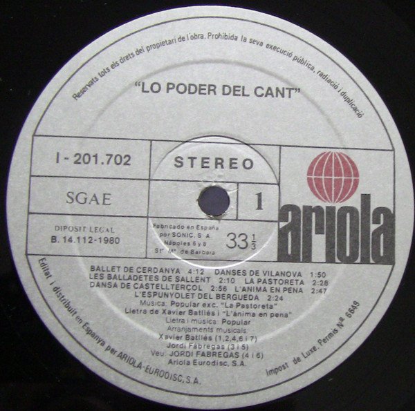 Jordi Fàbregas / Xavier Batllés / Josep Cabré I  L'Harmònica Brava* Lo Poder Del Cant-LP, Vinilos, Historia Nuestra