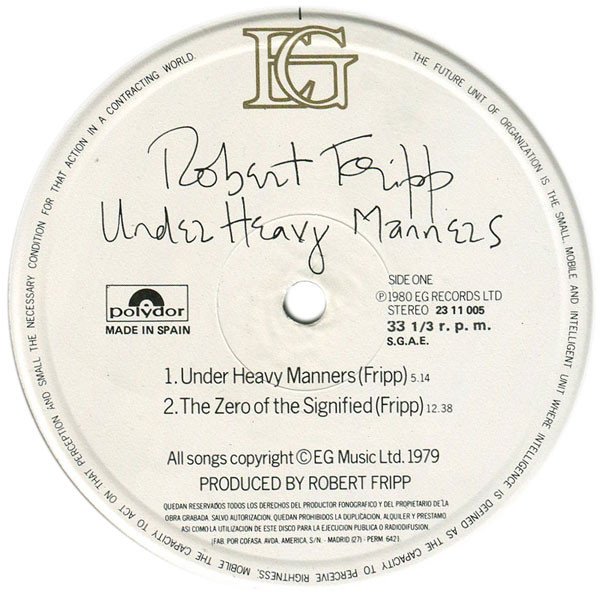 Robert Fripp God Save The Queen / Under Heavy Manners-LP, Vinilos, Historia Nuestra