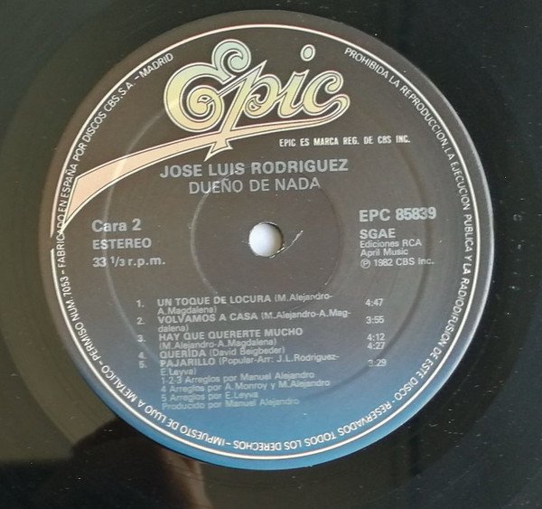 Jose Luis Rodriguez, Dueño De Nada-LP, Vinilos, Historia Nuestra