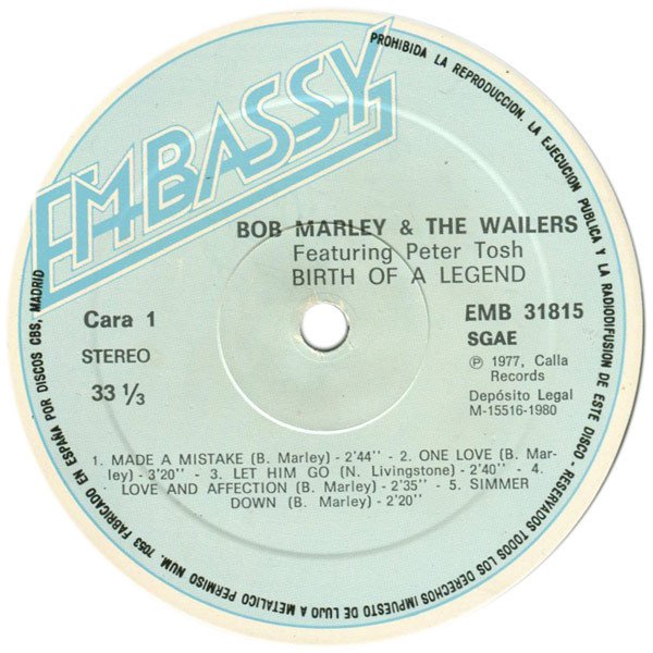 Bob Marley and The Wailers, The Birth Of A Legend-LP, Vinilos, Historia Nuestra