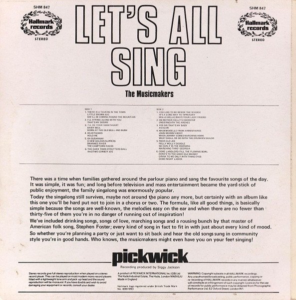 The Musicmakers, Let's All Sing-LP, Vinilos, Historia Nuestra