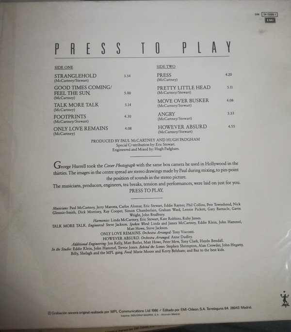 Paul McCartney Press To Play-LP, Vinilos, Historia Nuestra