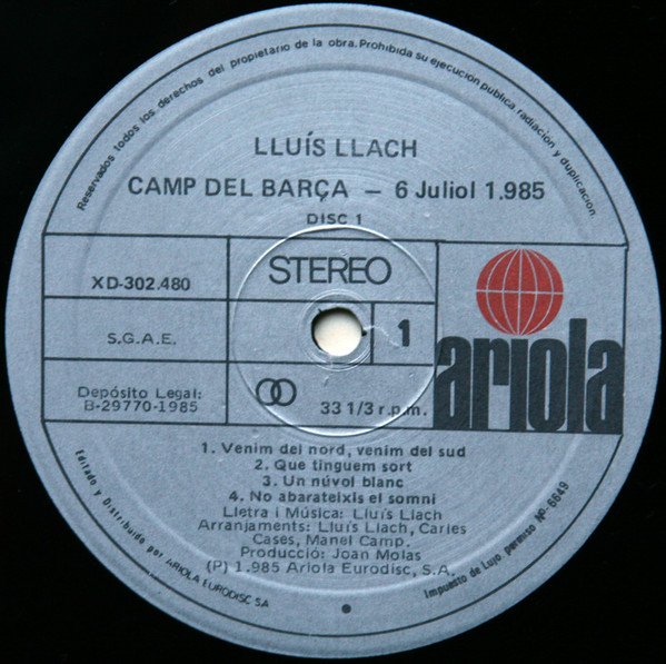 Lluís Llach, Camp Del Barça 6 De Juliol De 1985-LP, Vinilos, Historia Nuestra